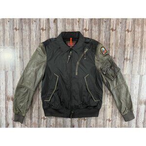 Parajumpers Sergean Special Edition lamb Leather sleeve Bomber Jacket Sz M NWOT